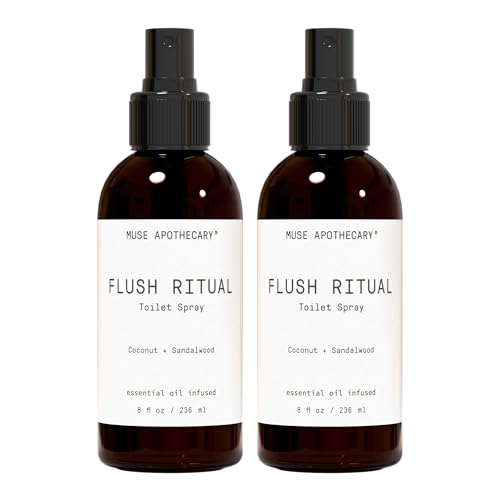 Muse Apothecary Flush Ritual - Aromatic &amp; Refreshing Toilet Spray, Use Before You Go, 8 oz, Infused with Natural Essential Oils - Coconut + Sandalwood, 2 Pack