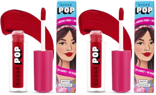 Image of SUGAR POP Matte Lipstick | Smudge-Proof | Vitamin E | Long Lasting 8 Hrs | Lip Colour For Women | 1.6 ml - 06 Garnet (Pack of 2)