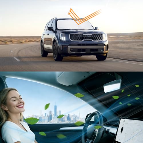 Image of Windshield Sun Shade for 2020-2025 Kia Telluride | Foldable, Full covered for windshield, Block UV Rays, Heat Reduction, Easy to install, Keeps Car Cooler