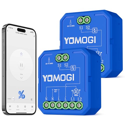 YOMOGI Módulo de Persiana Conectada, Módulo Interruptor para Persianas WiFi, Compatible con Alexa Google Home para Control Porcentual, Remoto, por Voz (Control Porcentual, 2)