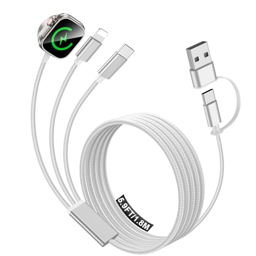 Travel Essentials for Apple Watch Charger,iPhone Charger,3 in 2 Multi Charging Cable,Type C/Magnetic Charging Cable [Portable] for Box 360/iWatch Series Ultra/11/10/9/SE,iPhone 17-11-6FT White