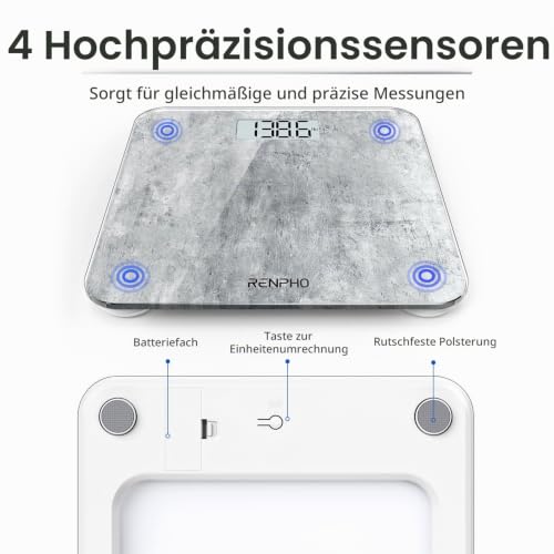 RENPHO Personenwaage, Körperwaage mit Hochpräzisions-Sensoren – Ansicht 4