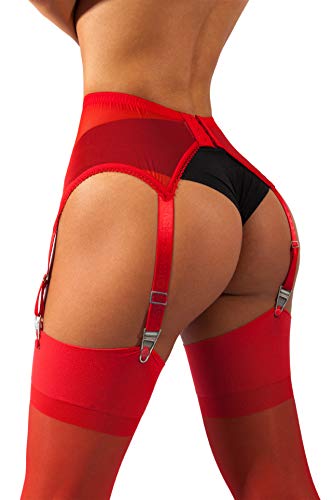 sofsy Mesh Garter Belt with straps for Stockings / Lingerie (Garter Belt Sold Separately from Stockings) - Red Medium