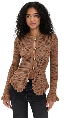 L'AGENCE Women's Kiva Open Stitch Ruffle Cardigan
