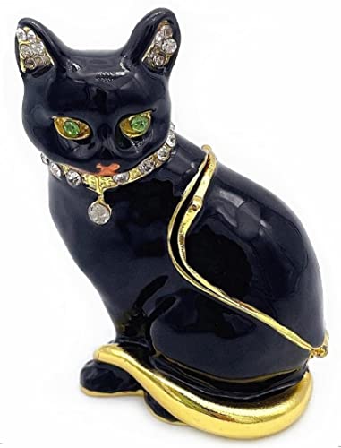Jwt Astyle Luxury Black Cat Hinged Jewelry Box With Crystals.hand Painted Cat Figurine Trinket Box .Classic Animal Designs.rings Earrings Necklace Storage Box, Cat Home Decor Gift. #TOP22