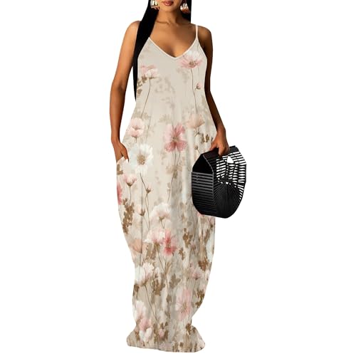 Image of SUZONANA Women's Plus Size Summer Dresses Spaghetti Print Maxi Dresses Long Loose Sundresses