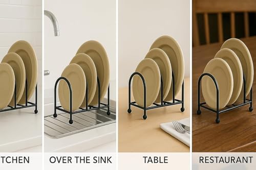 Image of Black Iron Dish Drying Rack - Compact 3-Slot Countertop Plate Holder & Cutlery Organizer, Space-Saving Design, 8x5x6 Inches