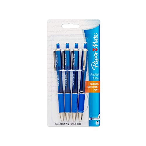 Paper Mate Profile Elite Retractable Ballpoint Pens, Bold (1.4mm), Blue, 4 Count