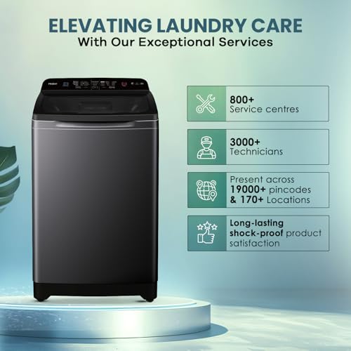 Image of Haier 7 Kg, 5 Star, Oceanus Wave Technology Toughened Glass Fully Automatic Top Loading Washing Machine (HWM70-678ES8, Magic Filter, Softfall, Near Zero Pressure, Dark Jade Silver)