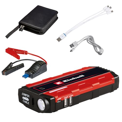 Einhell Station d'énergie - Booster de démarrage CE-JS 8 (12 V, Puissance de démarrage 200 A/Pic 400 A) Livré avec câble USB et câble de démarage avec Pinces isolées