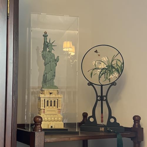 Image of Choowin 20 inch Tall Acrylic Display Case for Lego Statue of Liberty 21042 Display Thickened Clear Acrylic Display Cases for Collectibles Figures Doll Assemble Dustproof Display Box(Black Base)