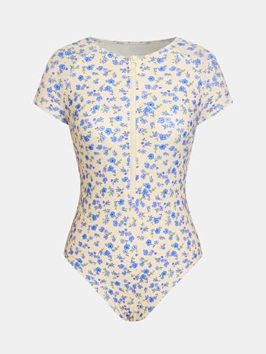 Image of CUPSHE One Piece Swimsuit for Women Mock Neck Zipper Short Sleeve Bathing Suit