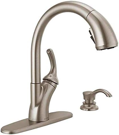 Delta Shiloh - Grifo de cocina con rociador extraíble de un solo mango con ShieldSpray en acero inoxidable SpotShield