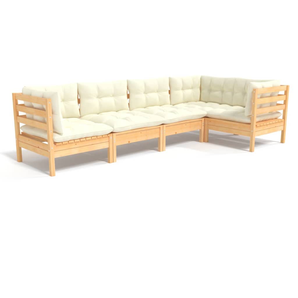 Fengshui 5-częściowy zestaw mebli ogrodowych z drewna sosnowego z kremową poduszką