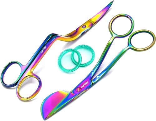 Tijeras para apliques de pico de pato, mango plegable doble, tijeras de afeitar para bordar de acero inoxidable J2, tijeras de alambre afiladas para tejer, coser, manualidades (Arcoíris, 6 pulgadas)