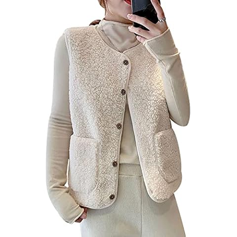 Fleece Gilet Women Body Warmer Sleeveless Jacket for Women Ladies Fluffy Collarless Fleece Gilet Waistcoats for Women Bodywarmer Oversized Gilet Women Plus Size Ladies Fleece Waistcoat Thin Beige M Cover