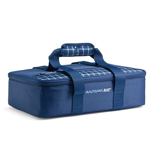 Rachael Ray Lasagna Lugger Thermal Insulated Casserole Carrier for Hot or Cold Food Lugger Tote for Potluck Parties Picnic and Cookouts Fits 9 x 13 Baking Dish Navy Gingham