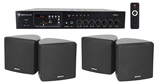 Rockville Commercial Bundle: (2) Pairs Cube 3.5' Black 70V Swivel Wall Mount Speakers, RCS80-1 60W...