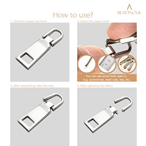 image for BEADNOVA Zipper Pull Replacement Metal Zipper Pull Repair Zipper Pull 
