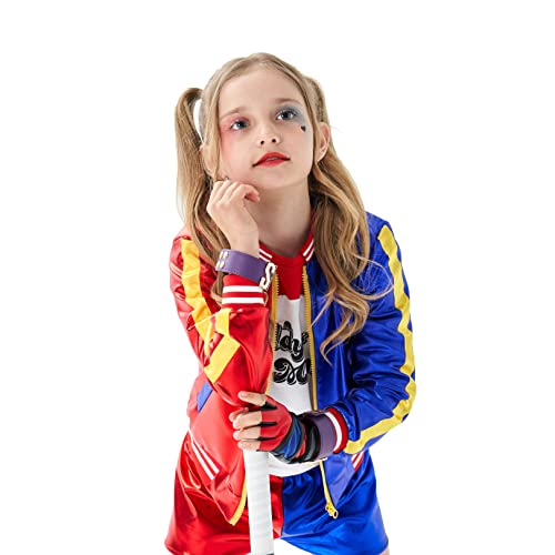 Zoruis Super Hero Cosplay Costume With T-Shirt Jacket Pant Gloves For Kid Teenager Girl Cosplay As Harley Quinn 110Cm To 120Cm #TOP4
