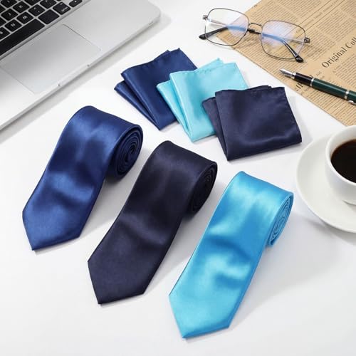 Image of Zhanmai 48 Pcs Men Solid Color Ties and Pocket Square Set Satin Necktie Business Handkerchief for Wedding Party