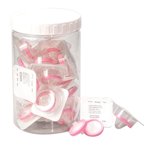 Image of PEKYBIO Sterile Syringe Filter PTFE Hydrophilic Filtration 0.22 um Pore Size, 25 mm Membrane Diameter, 20 Pack, Sterile Packed Individually for HPLC Sample Preparation
