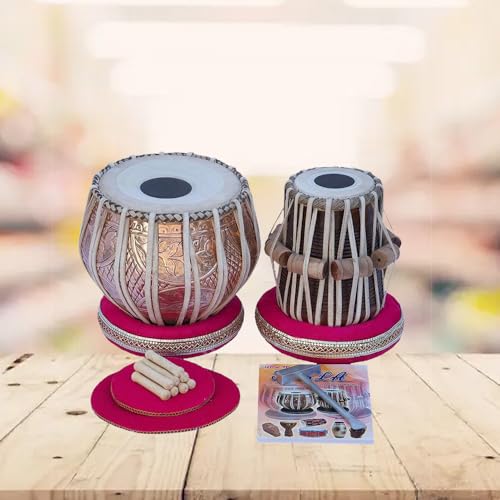Designer Copper Tabla Set - 2.50 KG Copper Bayan - Rosewood DayanTabla Set Musical Tabla with Carry Bag, Cushion and Cover with Gaddi, Hammer, Dayan & Bayan Covers
