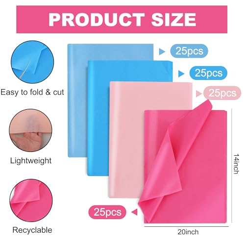 Image of BEISHIDA 80 Sheets Pink and Blue Tissue Paper Bulk,Wrapping Tissue Paper for Gift Bags, 14 x 20 Inch Gift Wrap for Birthday Babyshower Wedding DIY Crafts Decor Holiday Flowers