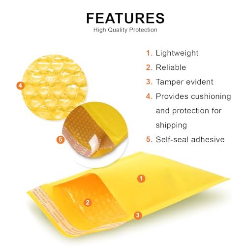 AVG Packaging Supplies Kraft Bubble Mailers – Bulk Padded Self-Seal #00 Envelopes (5" x 8.75") - Bubble Lined Shipping Envelopes - Industrial Standard Mailer Envelopes for Business (250ct)