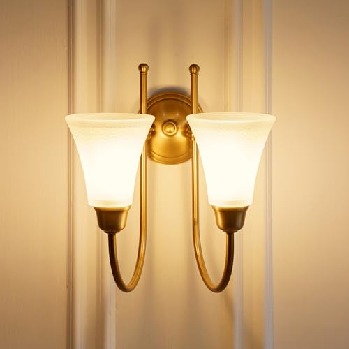 Image of Divine Trends Double Hockey Wall Lamp Antique Brass Finish with Hammered Frosted Glass Shade for Living Room, Bedroom, Home Decoration Wall Light - Pack of 1