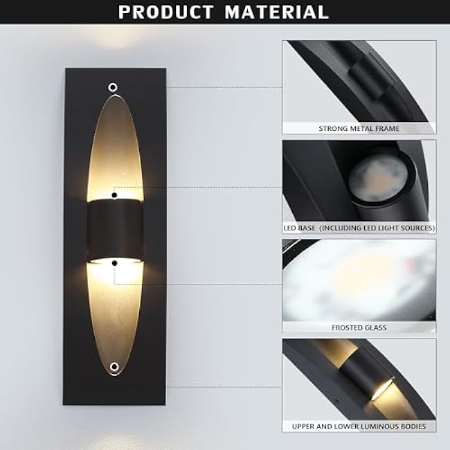 15.6 Outdoor Wall Light with Built-in LED,2 Pack Exterior Porch Lighting,Matte Black Wall Sconce for Front Door,Hallway,Patio,Garage.HWBD010-LED-BK2