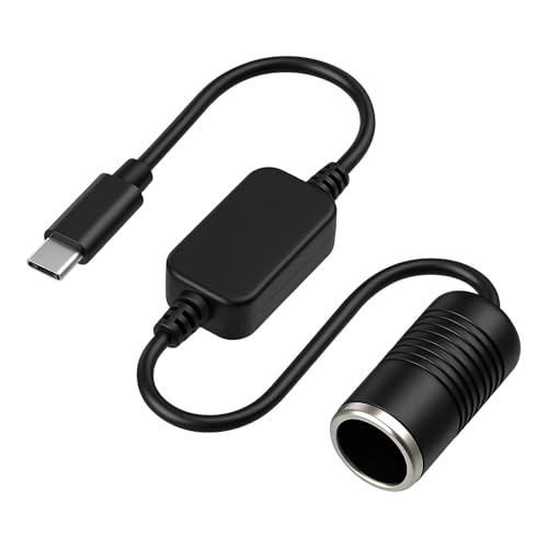 Adaptador USB C Macho Encendedor de Cigarrillos de 12 V Convertidor Adaptador de Corriente de 30cm con Protección contra Sobretensión para Dash Cam, GPS, barras de luz LED para Coche