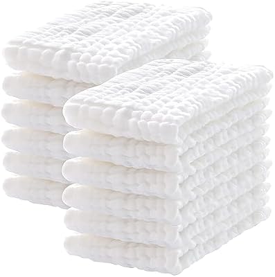 Lovely Care Muslin Burp Cloths (12 Pack) - 100% Cotton, Extra Soft and Absorbent Baby Burping Cloths...
