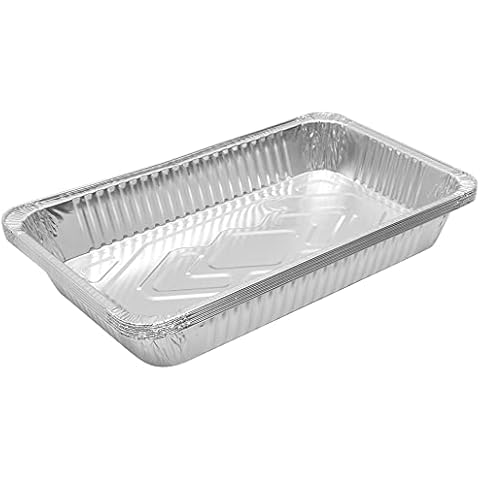 KAPCO 10 x Large Aluminum Disposable Tin Foil Tray Pan (32.5 x 26.5 x 7cm) Recyclable Bakeware Container for Baking Roasting Broiling Takeaway Christmas Catering & Food Storage | Oven & Freezer Safe Cover