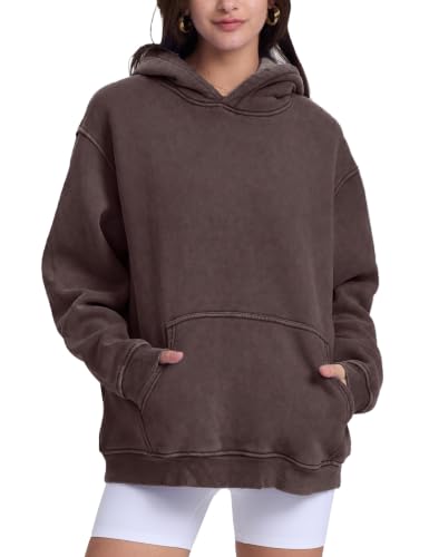 Image of FAIABLE Womens Oversized Acid Wash Hoodie Unisex Heavyweight Fleece Cotton Hoodies Vintage Washed Sweatshirt for Women