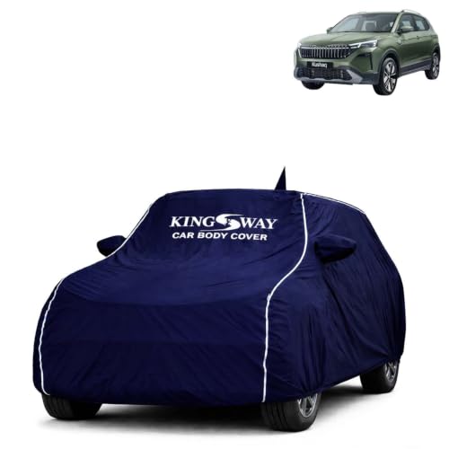 Image of KINGSWAY Super Waterproof Car Cover Only with Skoda Kushaq (Year 2026 Onwards - All Model) | Mirror and Antenna Pockets | All Weather Car Body Cover with Silver Piping | Blue