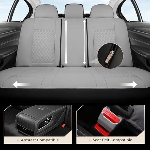 Image of Coverado Car Seat Covers Full Set, Gray Seat Covers, PU Leather Waterproof Car Seat Cover with Carbon Fiber Trim Design, Spill-Proof Seat Cushions, Automotive Seat Cover Universal Fit Most Cars