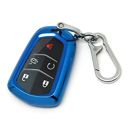 Haoyoumei Key Cover Key Chain.advanced Soft Tpu Key Box Is Compatible With Cadillac Sts Cts Xt5 Escalade Ct6 Ats Srx Key 3/4/5/6 Buttons 360 Degree Full Protection Key (Blue Key Case + Key Chain Set) #TOP6