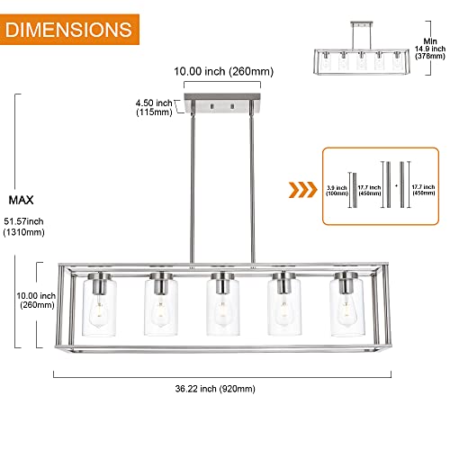 image for VINLUZ Contemporary Chandeliers Brushed Nickel 5 Light Modern Dining R