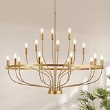 Widluth 39.4' Modern Gold Chandelier Vintage 18-Lights Mid Century Modern Candle Style Chandeliers Light Fixture Large Rustic Golden Chandelier for Dining Room, Kitchen Island, Living Room, E12