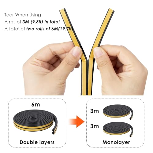 Image of Self-Adhesive D Shape Rubber Insulation, Weather Proof, dust Proof Sound Proof Insect Blocker Door and Windows Single Sided Tape (Black, 3 Meter)
