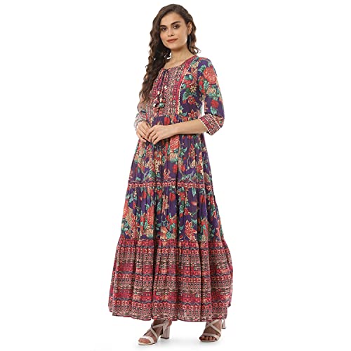 Image of BIBA Cotton Printed Flared Casual Dress
