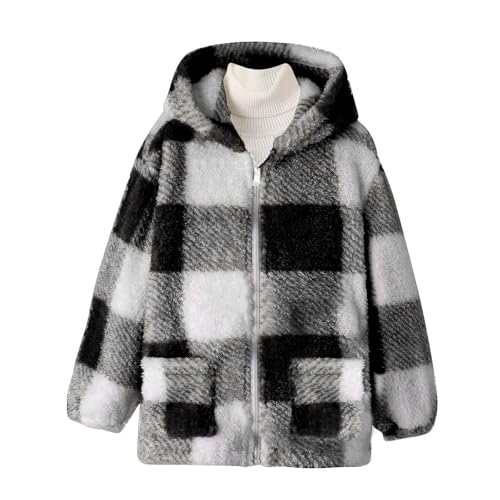 Kids Boy Girls' Plaid Fleece Jacket Zip Up Hoodie Warm Plush Coat Long Sleeve Fleece Hooded Outwear Winter Clothes