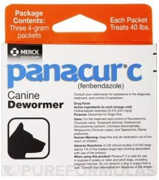 Panacur C Canine Dewormer Dogs 4 Gram Each Packet Treats 40 lbs (3 Packets) (4 Pack)