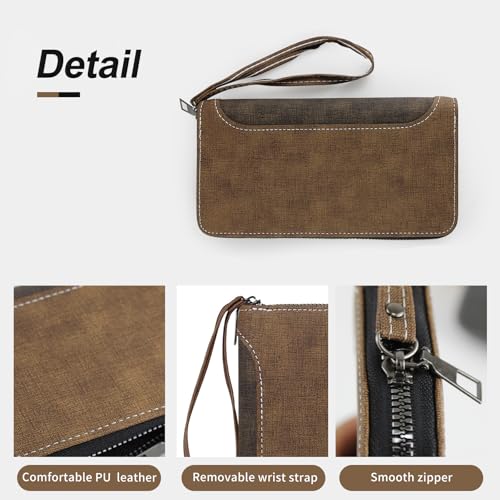 Mens Wallet, PU Leather Large Capacity Long Wallet for Men Card Holder Wallet with Coin Pouch Multi Card Slots (Light Coffee)3