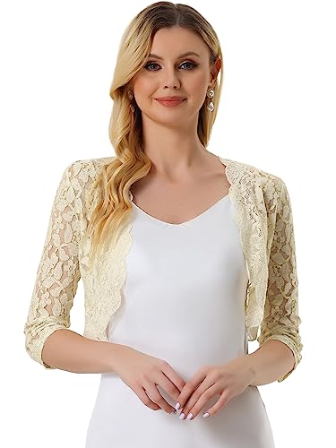 Allegra K Bolero Shrug Top for Women's Sheer Sequin Lace Crop Cardigan