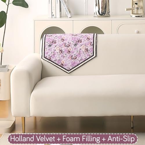 Image of HOKIPO 'Florentina Series' 1 PC Backrest Mat for Sofa Cover | Premium Multi-Needle Quilted Holland Velvet Mat with Anti Slip Backing, Peony Lavender (IN-877-V6*S)