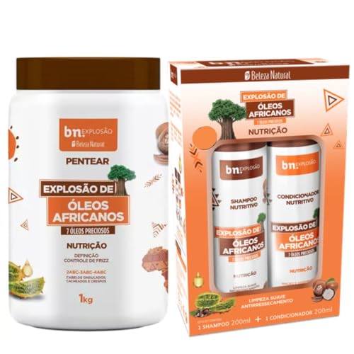 Beleza Natural, Kit Beleza Natural Explosão De Óleos Africanos Creme Para Pentear 1kg Shampoo Nutrit