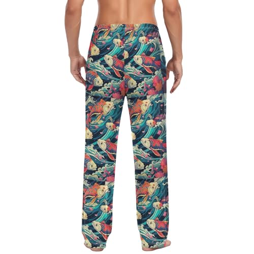 Men's Colorful Fish Waves Pajama Pants with Elastic Waistband | Soft Lounge Sleepwear | Breathable Sleep Pants for Home（937）2
