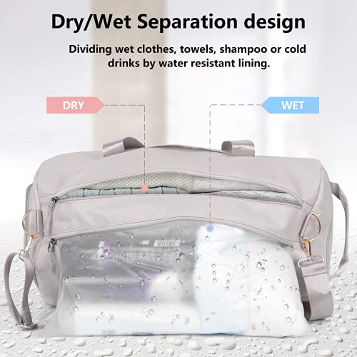 Image of Duffle Bag For Women, Sports Duffel Bag for Gym with Wet Pocket & Shoe Compartment, Overnight Weekender Travel Bag, light grey, medium